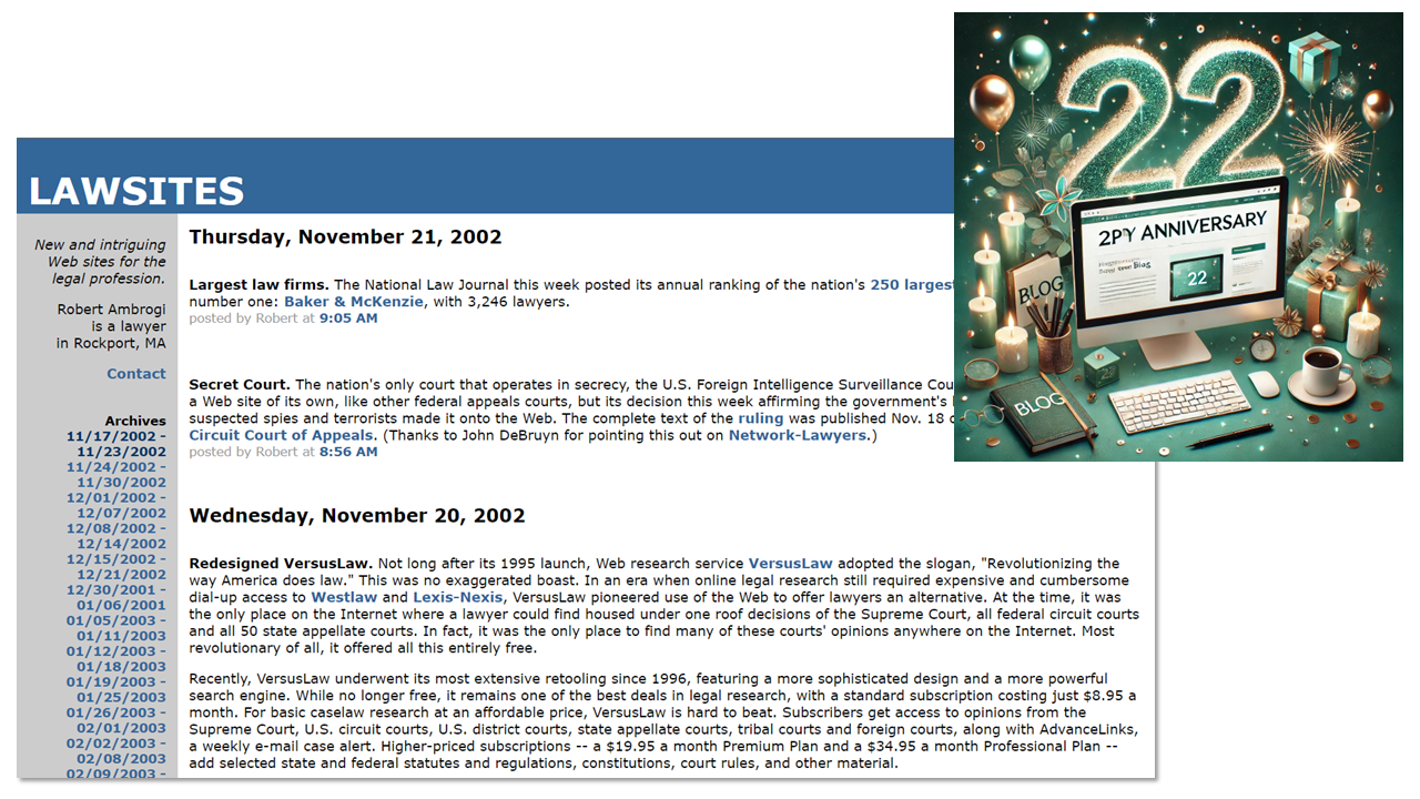 Yesterday Was the 22nd Anniversary of LawSites Blog